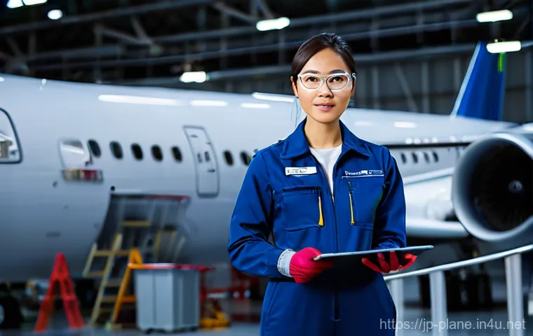 항공정비사 자격 취득 후 진로 - Prompt 1: Precision Maintenance in a Major Airline Hangar**