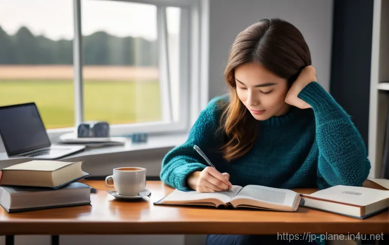 항공정비사가 추천하는 필수 서적 - **Prompt:** A highly detailed, realistic photograph of a focused male aircraft mechanic in his late ...
