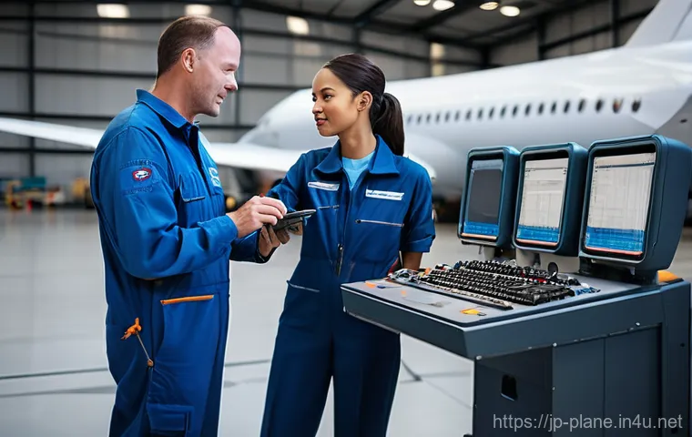 항공정비사가 추천하는 필수 서적 - **Prompt:** A realistic and detailed image of a young female aviation maintenance student, around 20...