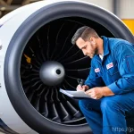 항공정비사가 알아야 할 법규 - **Prompt:** A focused and experienced male aircraft maintenance technician, in his late 30s to early...