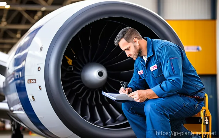 항공정비사가 알아야 할 법규 - **Prompt:** A focused and experienced male aircraft maintenance technician, in his late 30s to early...