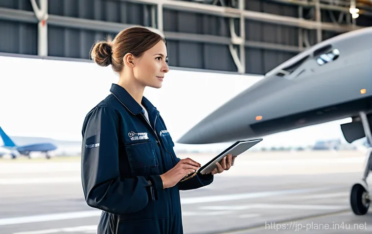 항공정비사가 알아야 할 법규 - **Prompt:** A diverse team of three aircraft maintenance professionals – a female technician in her ...