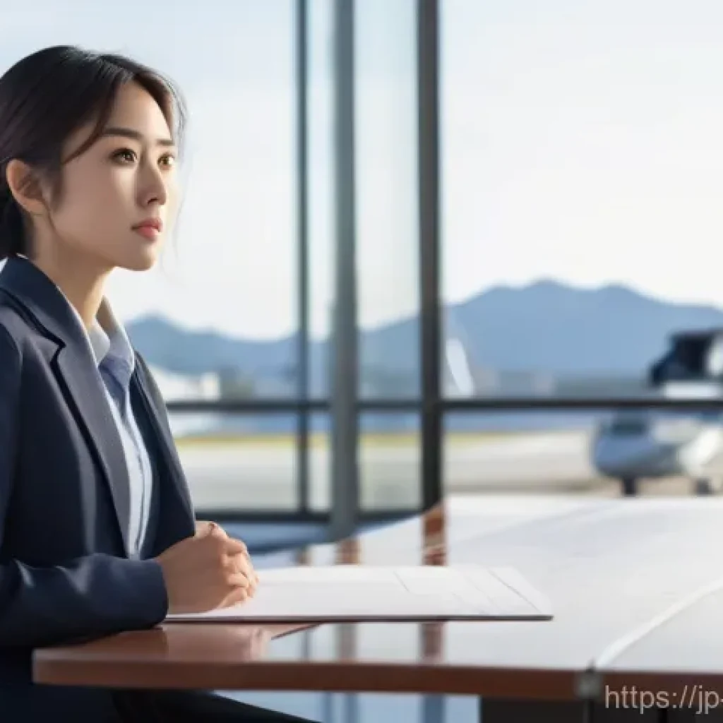 항공정비사 학원 선택 팁 - **Prompt:** A highly detailed, realistic image of a determined young Japanese woman (early 20s) with...