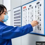 항공정비사 실기 시험의 어려움 - A focused young Japanese professional practicing a hands-on technical skill test in a modern trainin...