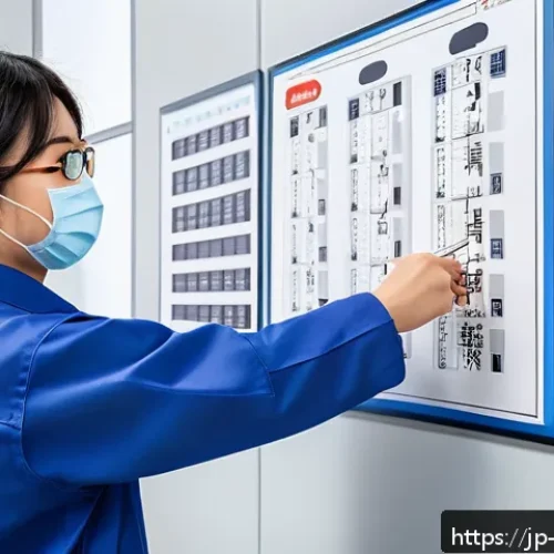 항공정비사 실기 시험의 어려움 - A focused young Japanese professional practicing a hands-on technical skill test in a modern trainin...
