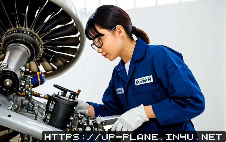항공정비사 양성과정 비용 - Photorealistic aviation maintenance training workshop in Japan, young adult trainee in clean navy co...